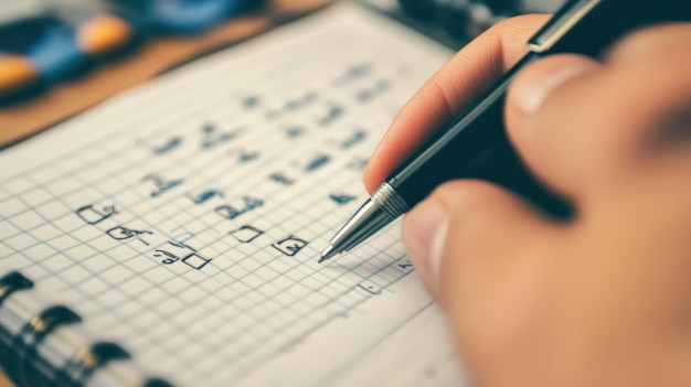 Closeup of a hand writing on a checklist