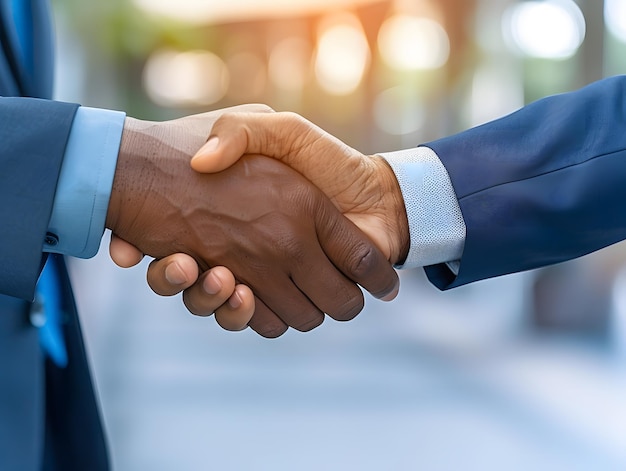 Closeup of handbusinessmen making handshake with partner greeting dealing merger and acquisition business joint venture concept