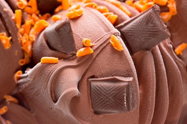 Closeup of handmade chocolate ice cream on macro