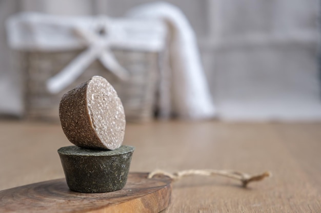 Closeup of handmade soap on a wooden table handmade soap making olive soap selective focus