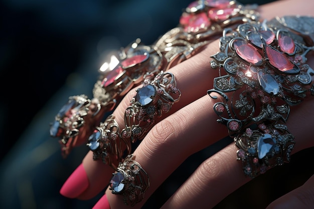 Closeup of hands adorned with gemstone accents Generative ai