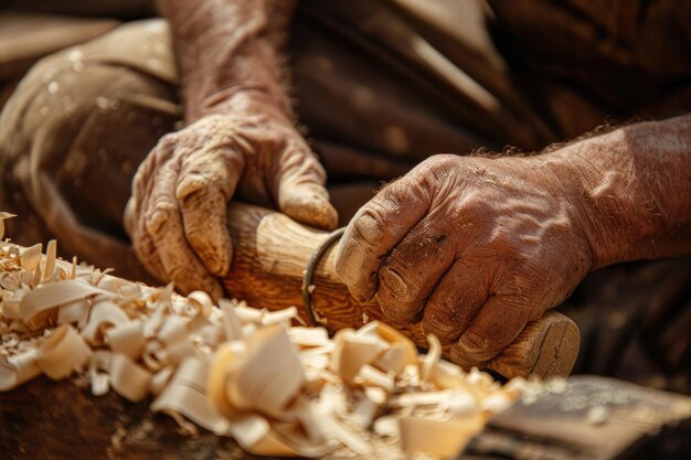 Photo a closeup of hands crafting a wooden sculpture