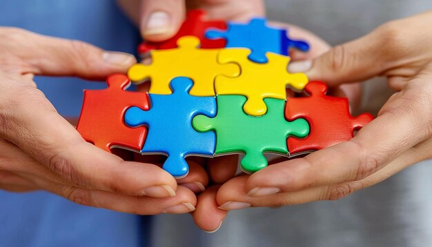 CloseUp of Hands Holding Puzzle Pieces Cooperation and Unity