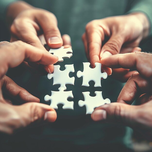 CloseUp of Hands Holding Puzzle Pieces Cooperation and Unity