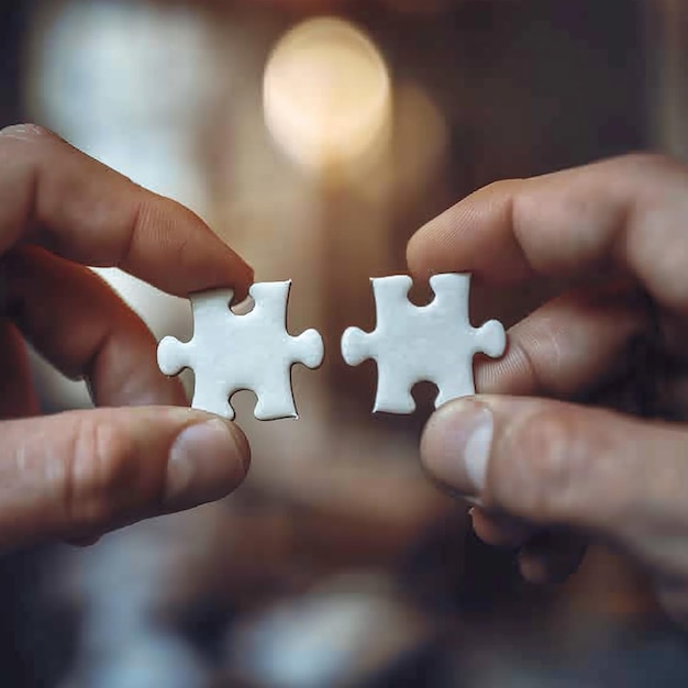 CloseUp of Hands Holding Puzzle Pieces Cooperation and Unity