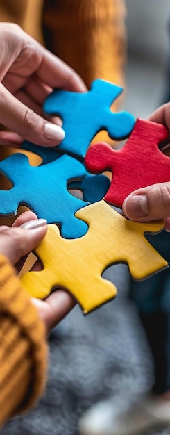 CloseUp of Hands Holding Puzzle Pieces Cooperation and Unity