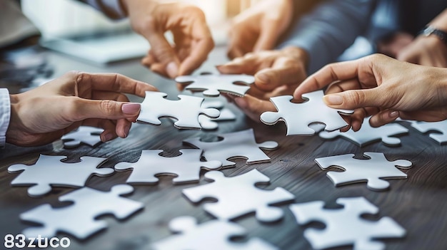 CloseUp of Hands Holding Puzzle Pieces Cooperation and Unity