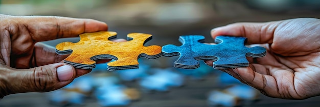 CloseUp of Hands Holding Puzzle Pieces Cooperation and Unity