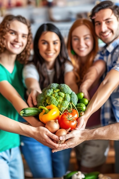 A closeup of hands holding vibrant organic vegetables showcasing healthy eating habits and sustainab