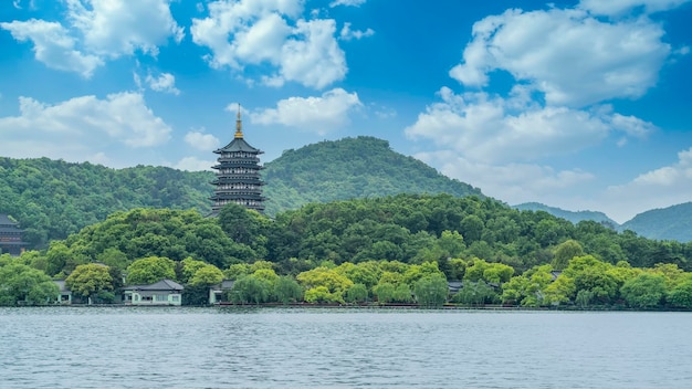 Closeup of Hangzhou West Lake Chinese Garden Scenery