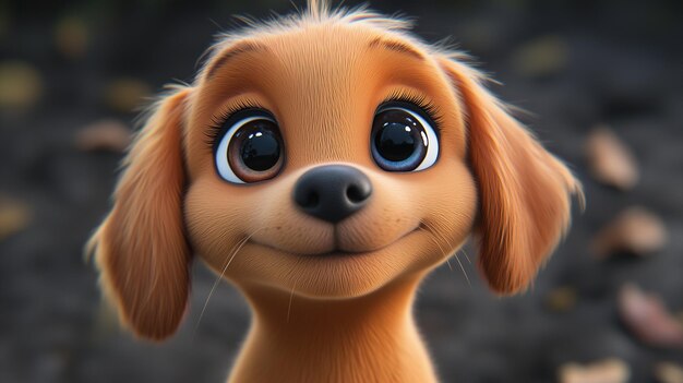 Photo closeup of happy cartoon puppy with big eyes