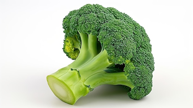 Closeup a head of green broccoli isolated on white background