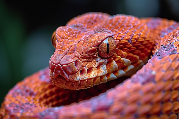 Closeup of the head of a red pit viper