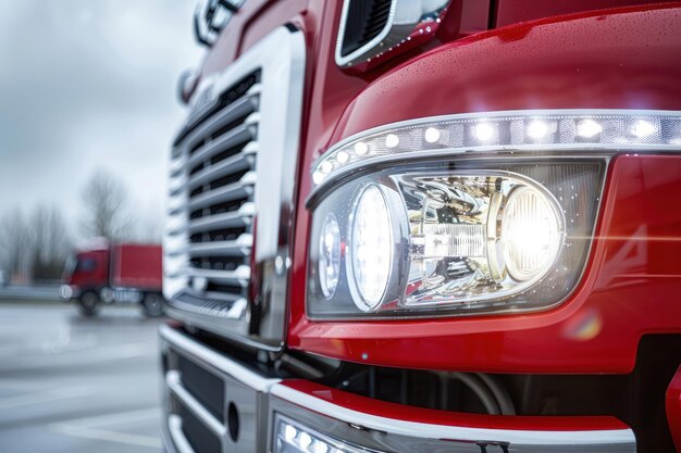 Closeup on headlight of a generic and unbranded truck car on a white background