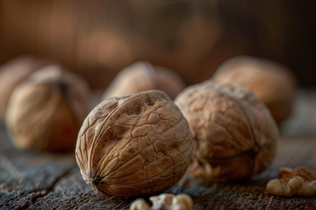 Closeup healthy walnuts on the table