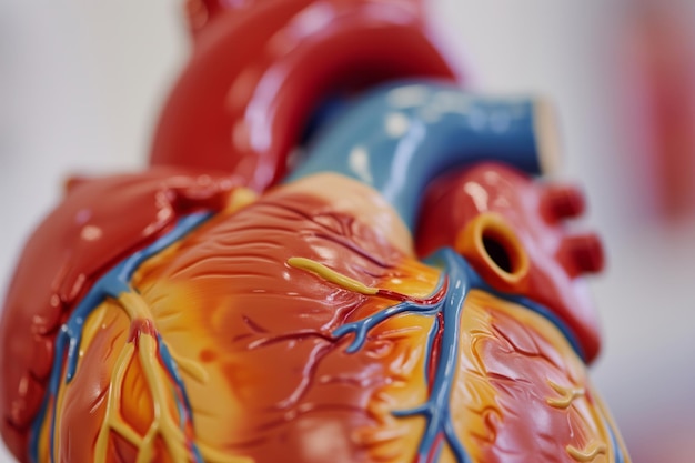 Photo closeup of heart model with focus on aortic valve