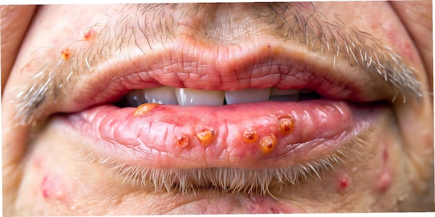 Closeup of Herpes Simplex Virus on Lip A stark