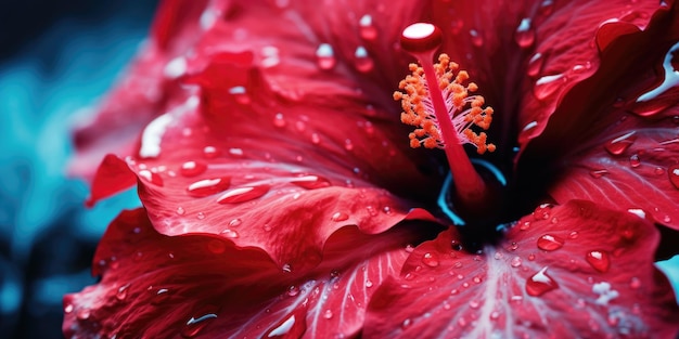 closeup hibiscus with drops water wallpaper Tropical flower background Created with generative AI tools