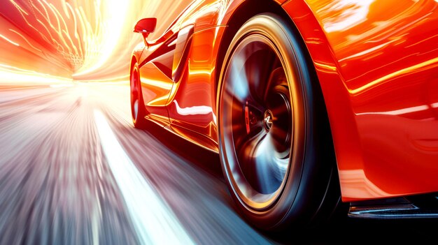 Photo closeup high speed of super car on the road add effect motion blur