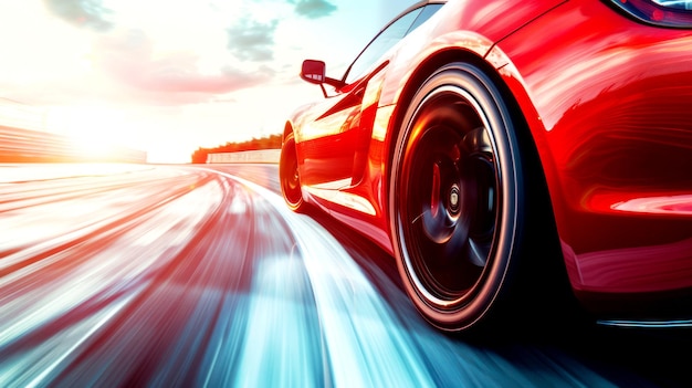 closeup high speed of super car on the road add effect motion blur