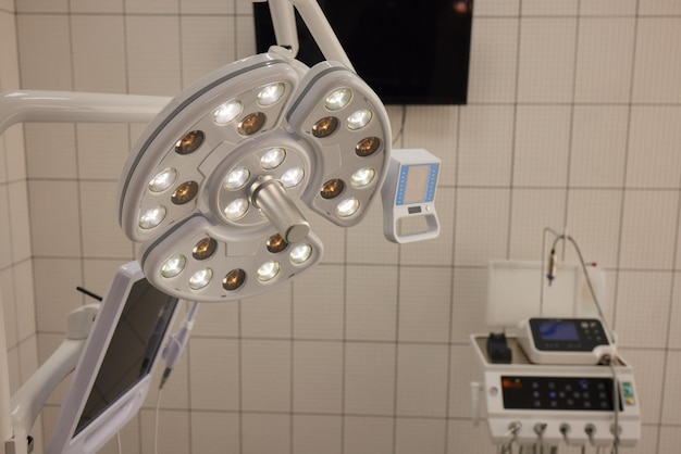 Closeup of a highend LED Surgical light with multiple bulbs for an operating room An Operation theatre light medical device