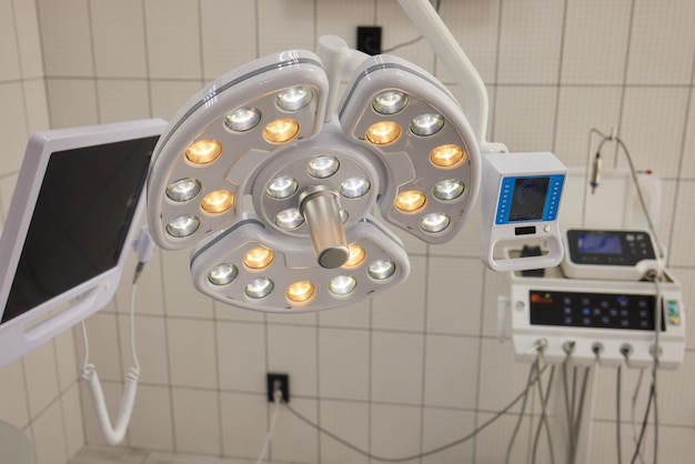 Closeup of a highend LED Surgical light with multiple bulbs for an operating room An Operation theatre light medical device