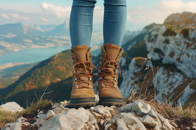 CloseUp of Hikers Legs in Sports Shoes on a Forest Path