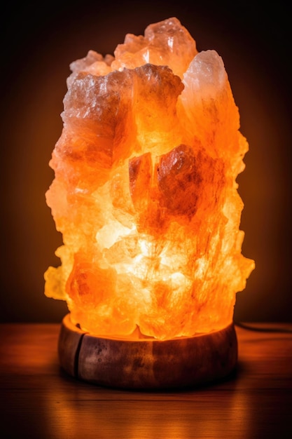 Closeup of a himalayan salt lamp glowing created with generative ai