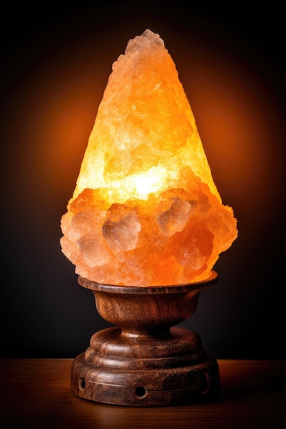 Closeup of a himalayan salt lamp glowing created with generative ai