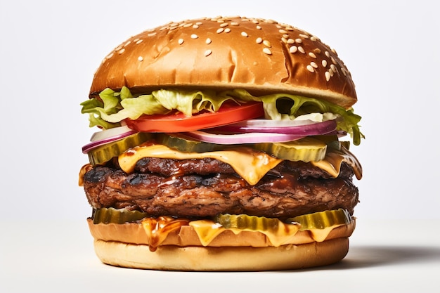 Closeup of home made tasty burger on wooden table