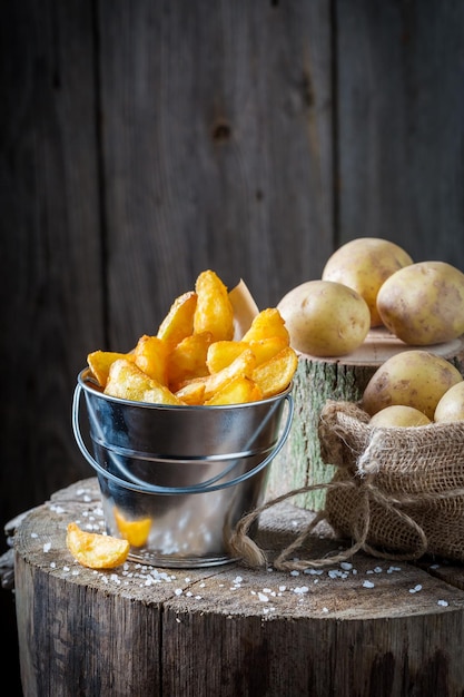 Closeup of homemade fresh chips made of fresh potato