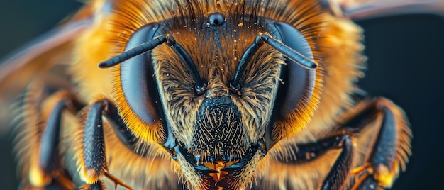 Photo closeup of a honey bee with detailed features