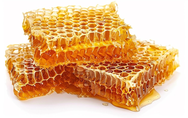 A closeup of a honeycomb with honey in it