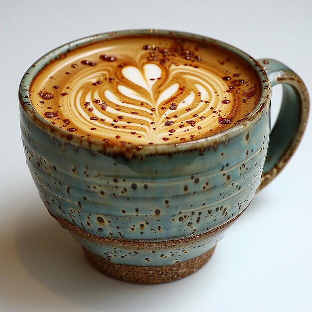 Closeup of Hot Latte Coffee with Latte Art in a Cup