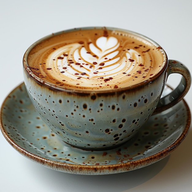 Closeup of Hot Latte Coffee with Latte Art in a Cup