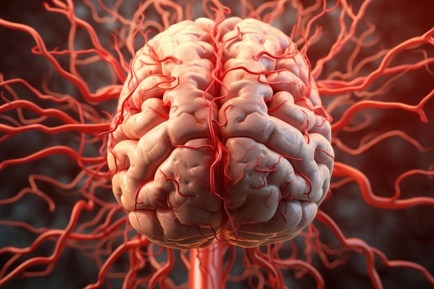 Closeup of Human Brain with Red Blood