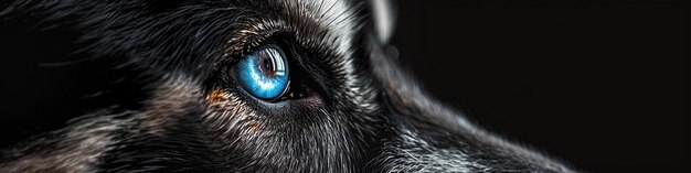 CloseUp of a Husky with Blue Eyes Against a Black Background Minimalism