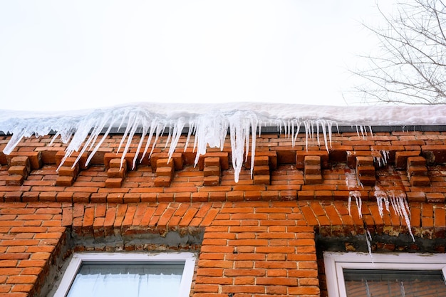 Closeup of icicles on the roof