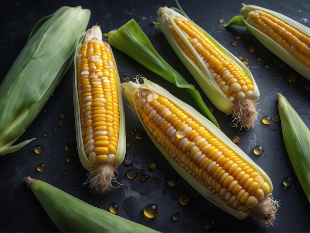 closeup image of a beautiful corn vegetable with water droplets