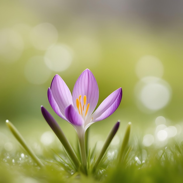 Photo closeup image of beautiful spring flowering purple crocus flowers