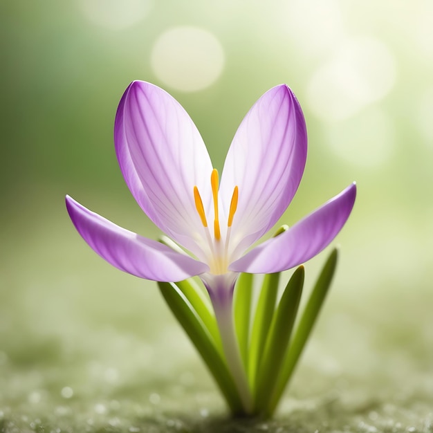 Photo closeup image of beautiful spring flowering purple crocus flowers