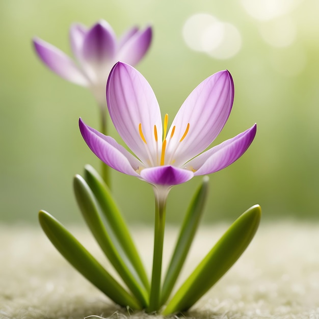 Closeup Image of Beautiful Spring Flowering Purple Crocus Flowers