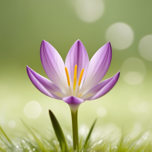 Photo closeup image of beautiful spring flowering purple crocus flowers