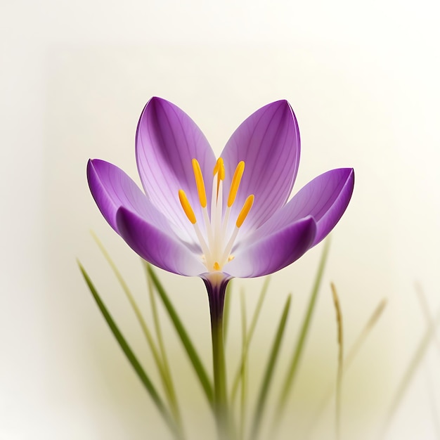 Photo closeup image of beautiful spring flowering purple crocus flowers