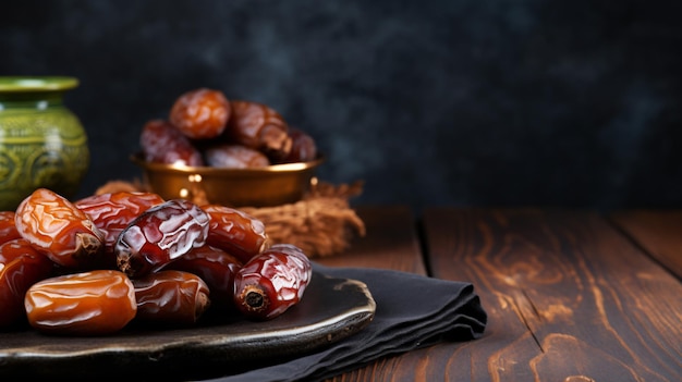 Closeup image of dates fruit on the table