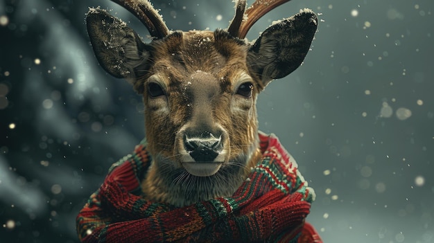 A closeup image of a deer wearing a sweater Perfect for winterthemed designs