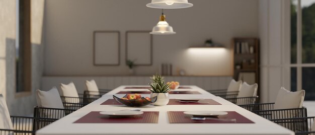 Closeup image of a dining table with a beautiful and luxurious dining table setting