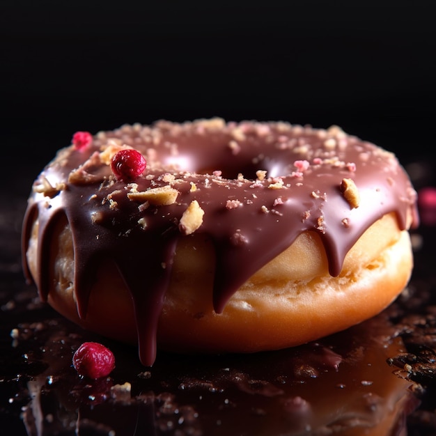 Closeup image of donut with dark chocolate glazed appetizinghighly detailed Fast food concept