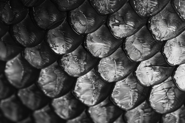 Photo closeup image of fish scale pattern in black and white