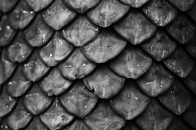 Photo closeup image of fish scale pattern in black and white